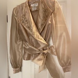 Gold beaded Top Sheer sleeves size 6